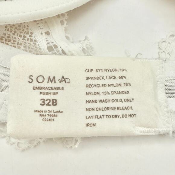 Lot 2 Soma Push-Up Bras 32B Embraceable Padded White Lace & Pink Solid - Picture 3 of 4